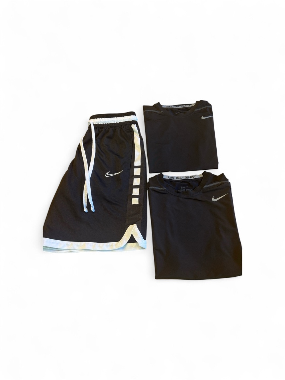 Nike Black and White Athletic Shorts with Two Black Performance Tops - Picture 2 of 9